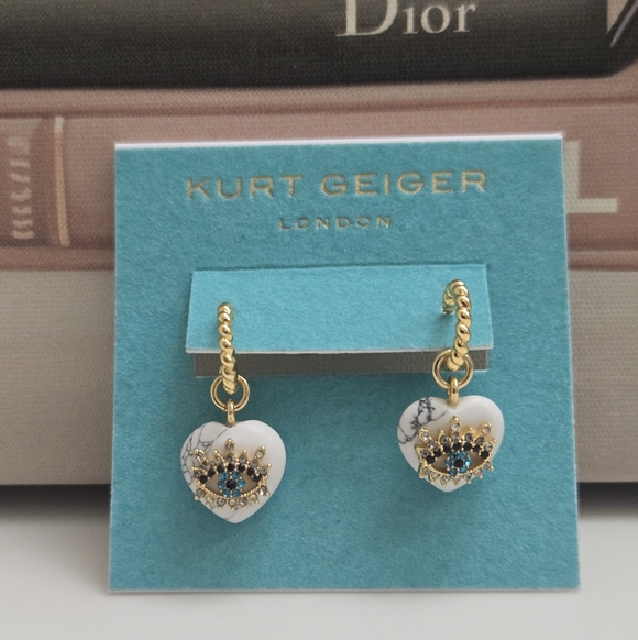 Kurt Geiger Jewelry - Kurt Geiger Heart Evil Eye Dangle Earrings NWT